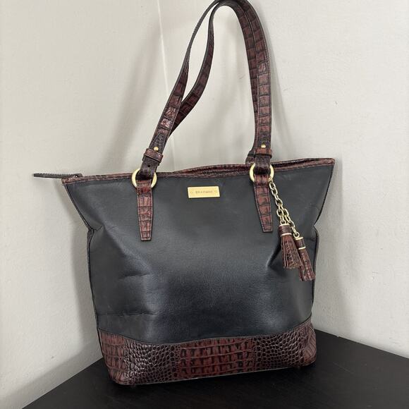 Brahmin Handbags - BRAHMIN Asher Black Tuscan Croc Leather Medium Zip Tote Purse Shoulder Bag